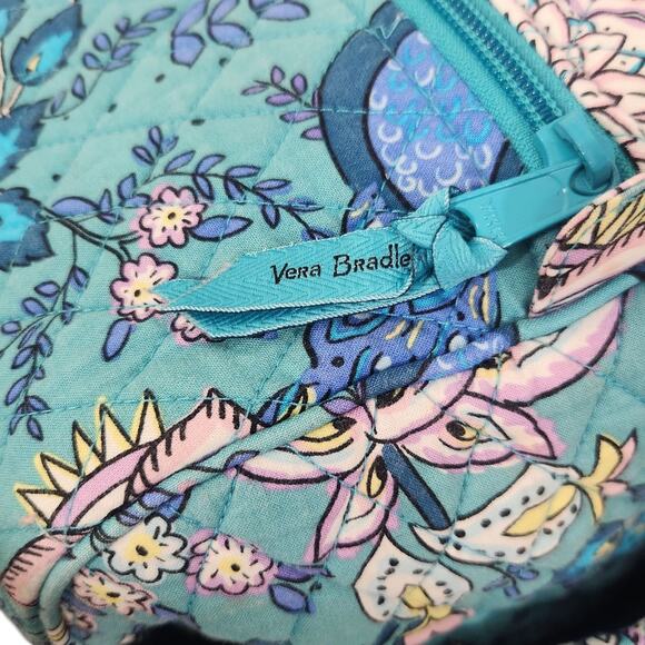 VERA BRADLEY SET OF 3 LARGE DUFFEL WALLET COSMETIC MAKEUP BAG TEAL PEACOCK BIRDS - Picture 7 of 11